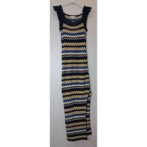Heartloom womens small maxi dress crochet knit blue yellow square neck boho